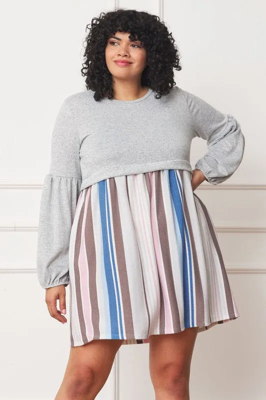 Plus Size Balloon Long Sleeves Pullover Knee Dress