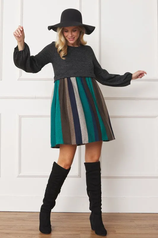 Plus Size Balloon Long Sleeves Pullover Knee Dress