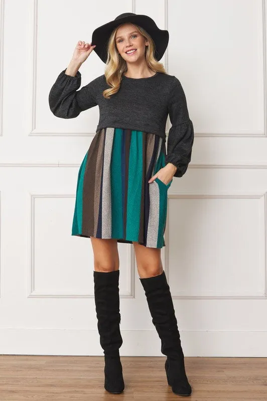 Plus Size Balloon Long Sleeves Pullover Knee Dress