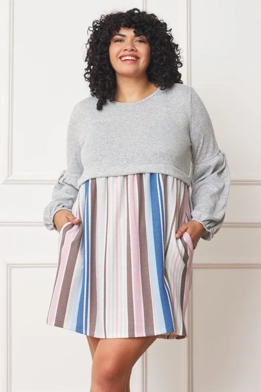 Plus Size Balloon Long Sleeves Pullover Knee Dress