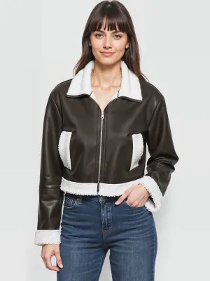 Sherpa Collar Vegan Leather Moto Jacket