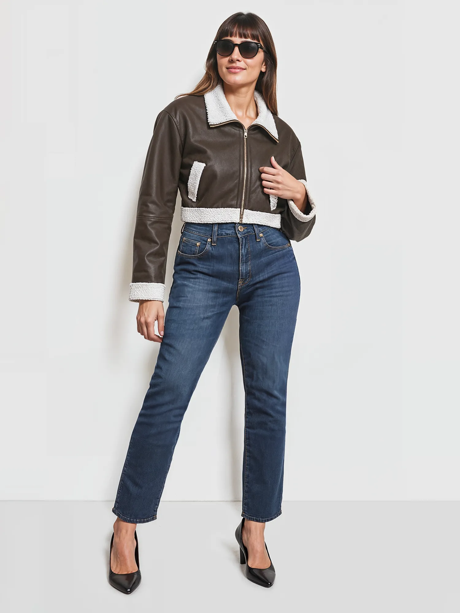 Sherpa Collar Vegan Leather Moto Jacket