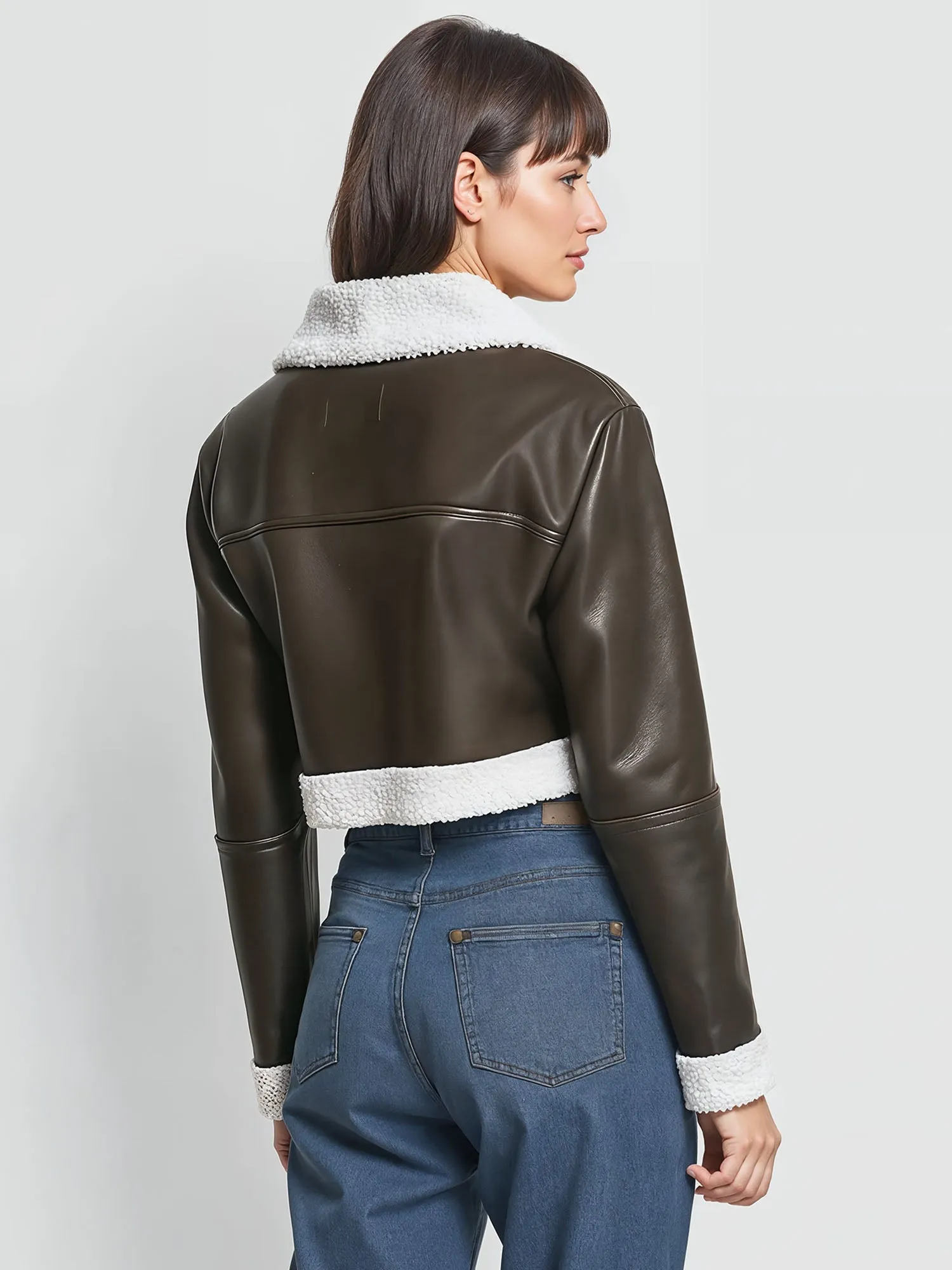 Sherpa Collar Vegan Leather Moto Jacket