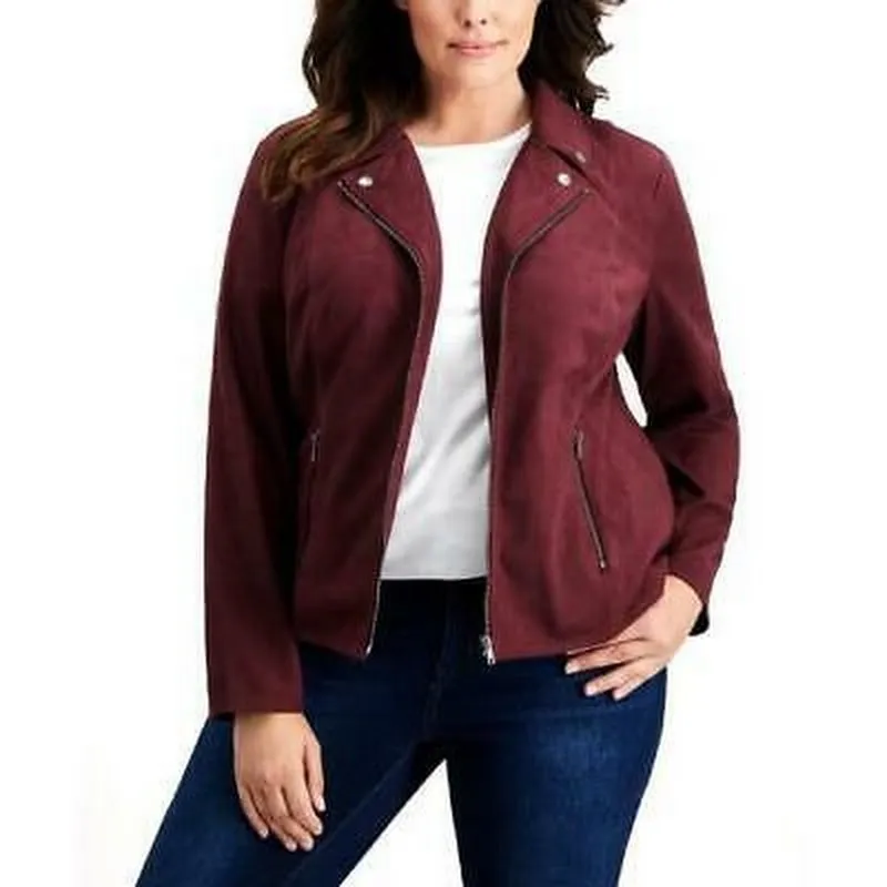 Style & Co Plus Size Faux-Suede Jacket, 0X/Port