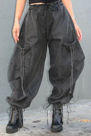 Urban Chic Drawstring Denim Cargo Pants