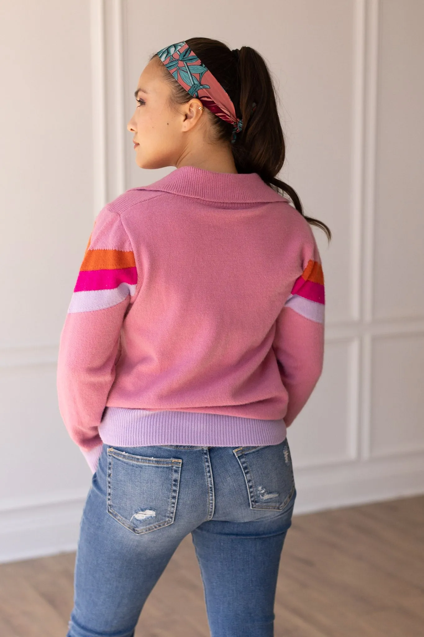 Vintage Vibes Pink Quarter Zip Sweater