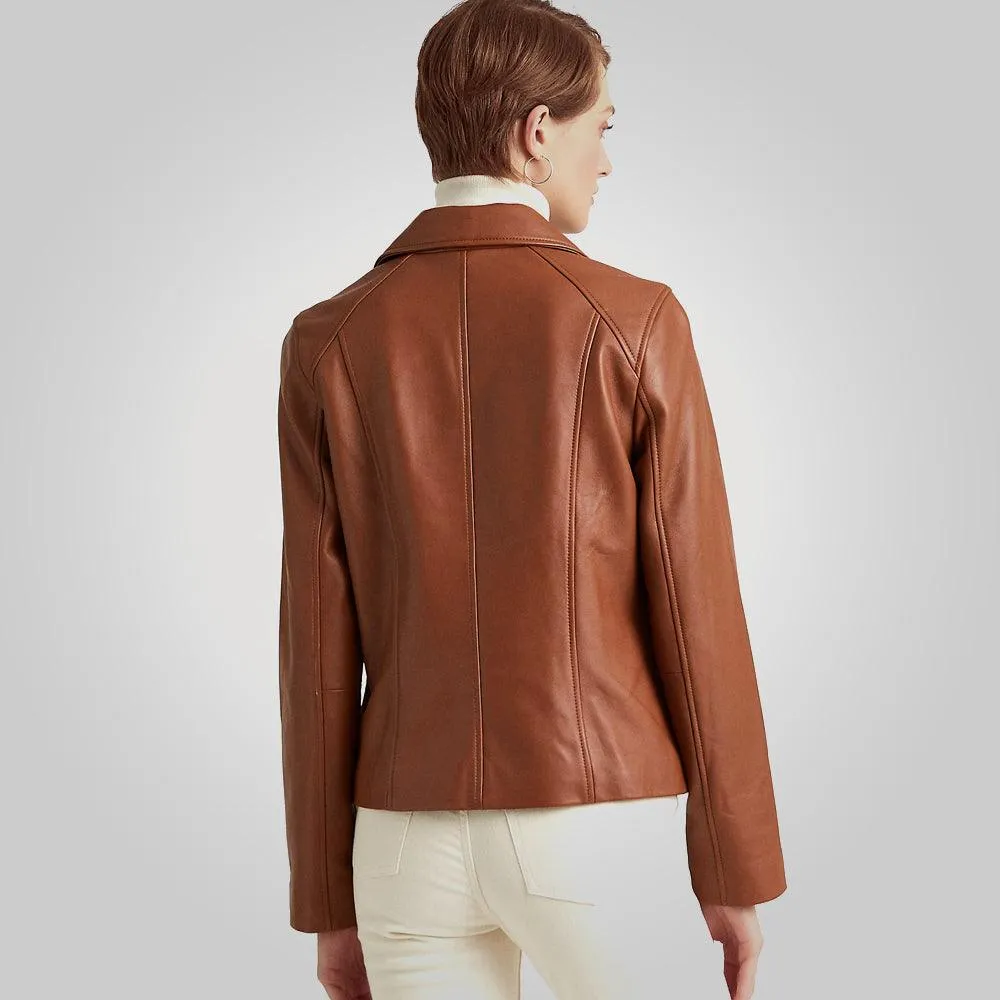 Women's Brown Moto Lambskin Motorcycle Jacket