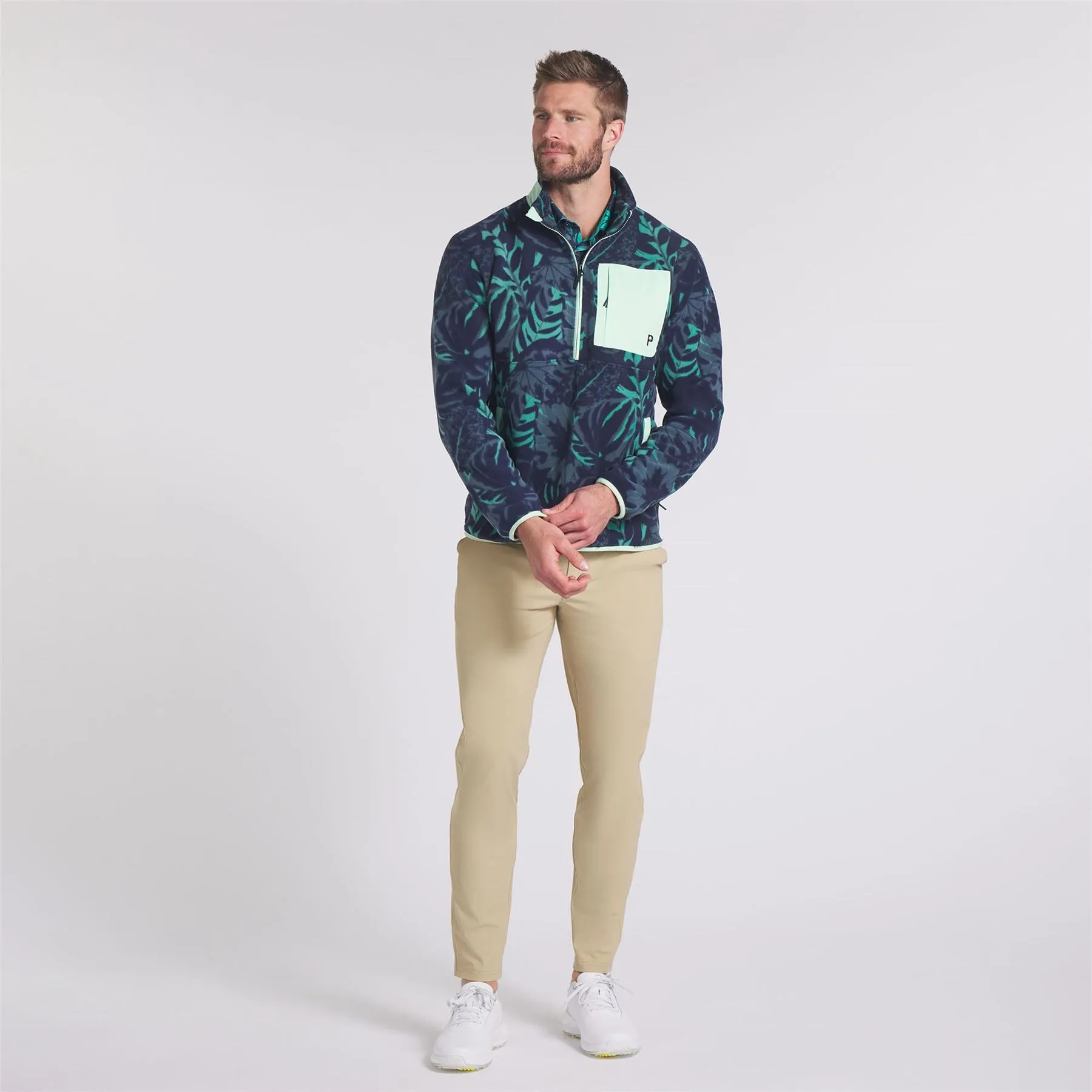 x PTC Half Zip Palm Fleece Deep Navy/Sparkling Green - AW24