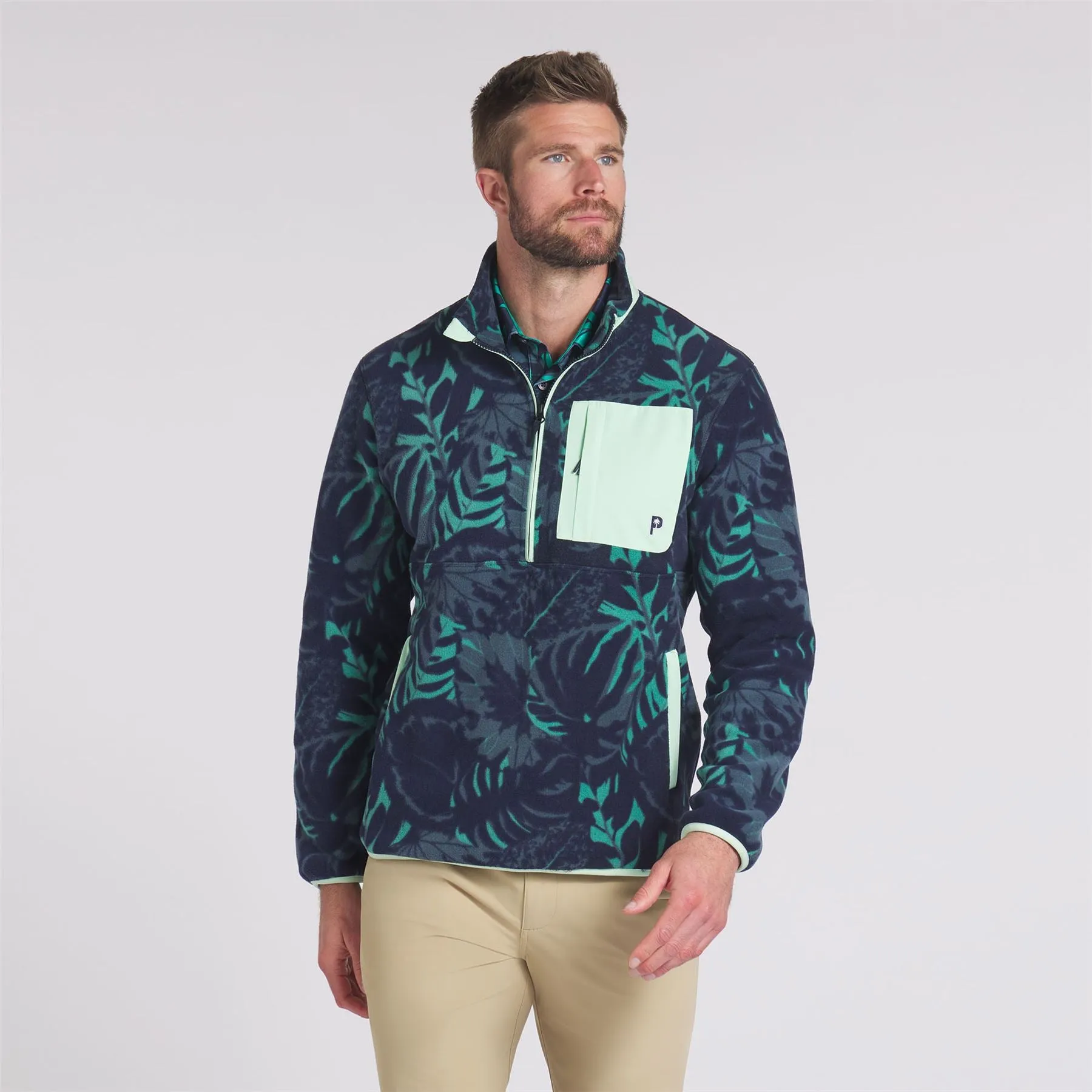 x PTC Half Zip Palm Fleece Deep Navy/Sparkling Green - AW24